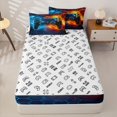 thumbnail image 4 of Erosebridal Neon Game Controller Zipper Twin Comforter Sets with Fitted Sheet and 2 Pillowcases,Hexagon Lightning Print Zipper Bedding Set,Blue Orange Black,Reversible, 4 of 6