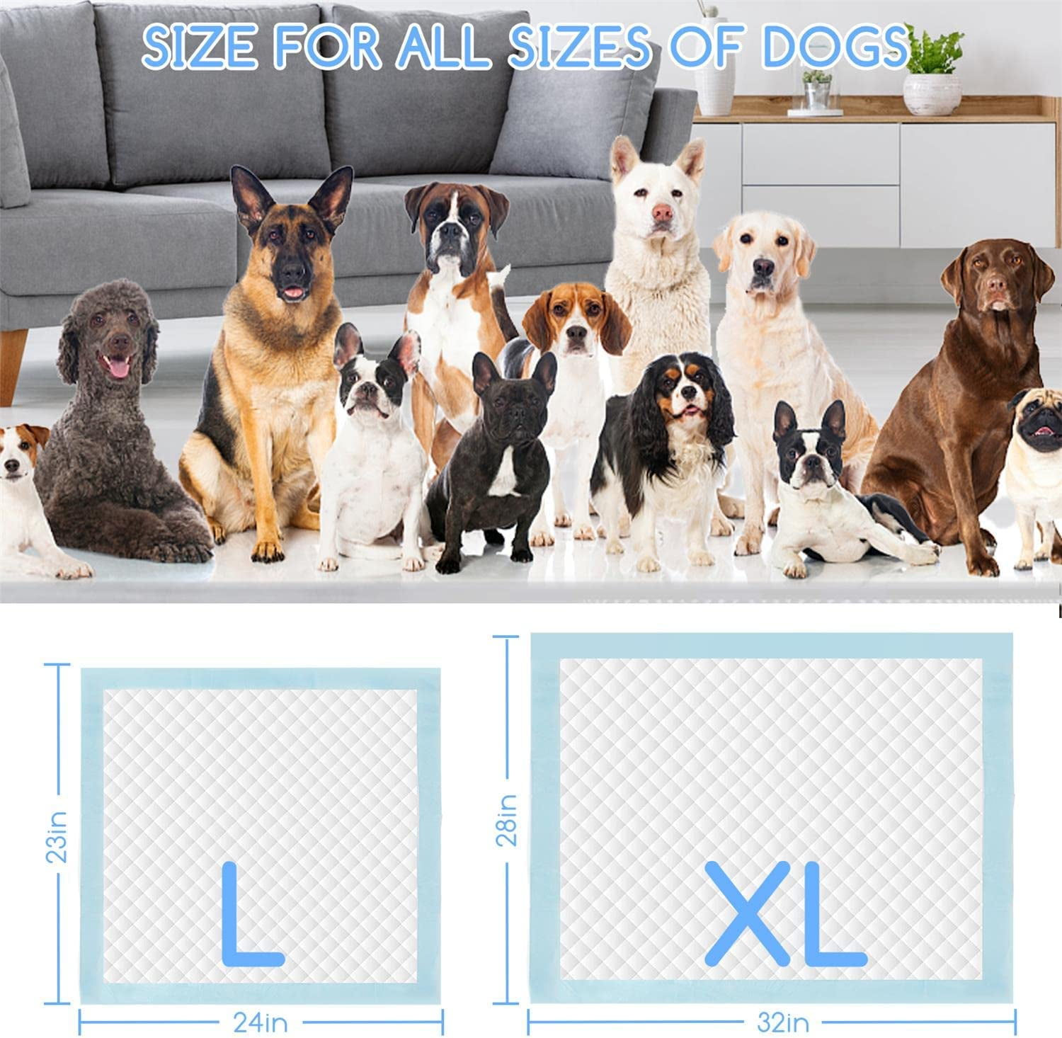 Puppy Pads,24"x 23" Super Absorbent Pee Pads for Dogs, Odor Control Potty Training Pads Leakproof 5-Layer Pee Pads with Quick-Dry for Medium to Large Pets Like Cats and Dogs
