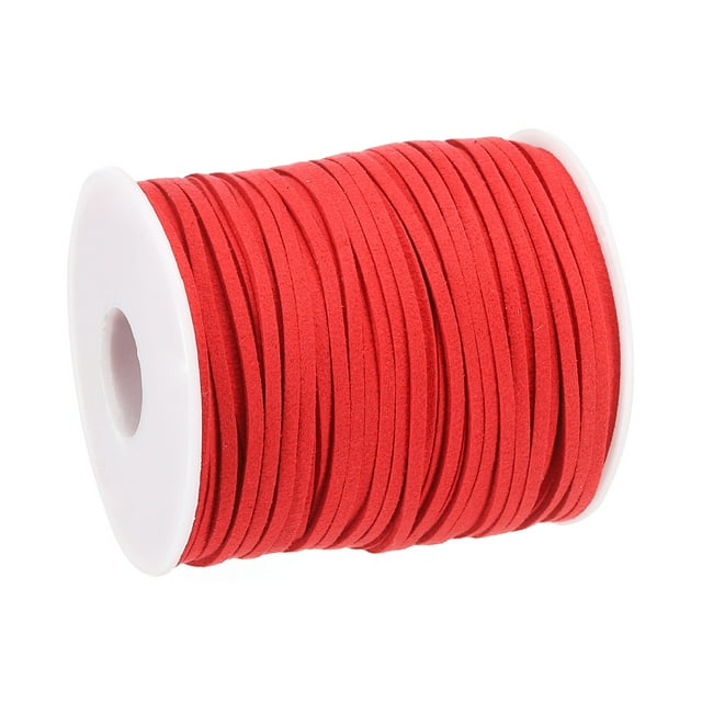 Uxcell Cordon Plat en Cuir Suédé 49.21 Yards 2.6mm pour Bricolage, Rouge 1 Rouleau