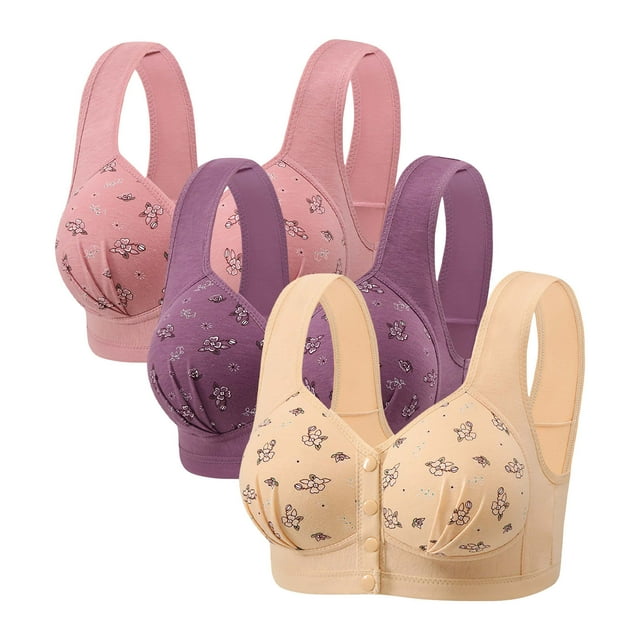 Posijego Women's Front Closure Bra 3 Pack Push up Wireless Bra Full Coverage Support Breathable Everyday Bras