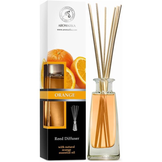 AROMATIKA Orange Reed Diffuser 100ml - Room Fragrance Diffuser w/Natural Essential Orange Oil - Aromatherapy - Spa - Home - Kitchen - Bath - Office - Fintess - Club - Restaurant - Boutique