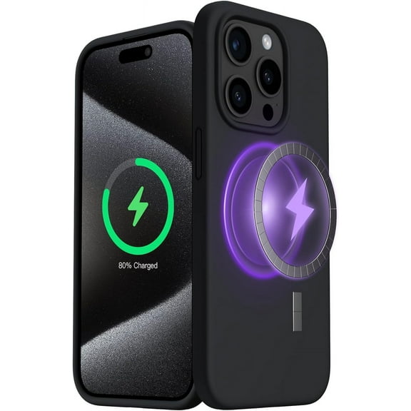 for iPhone 15 Pro Case [Compatible with MagSafe] Liquid Silicone Gel Rubber Full Body Protective Phone Case Cover 6.1 Inch-Black