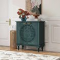 thumbnail image 4 of LFGUIZO Blackish Green Bohemian Hollow-Carved 2-Door Sideboard – Accent Cabinet with Adjustable Shelf – Storage for , Living Room, Dining Room,Patio, 4 of 7