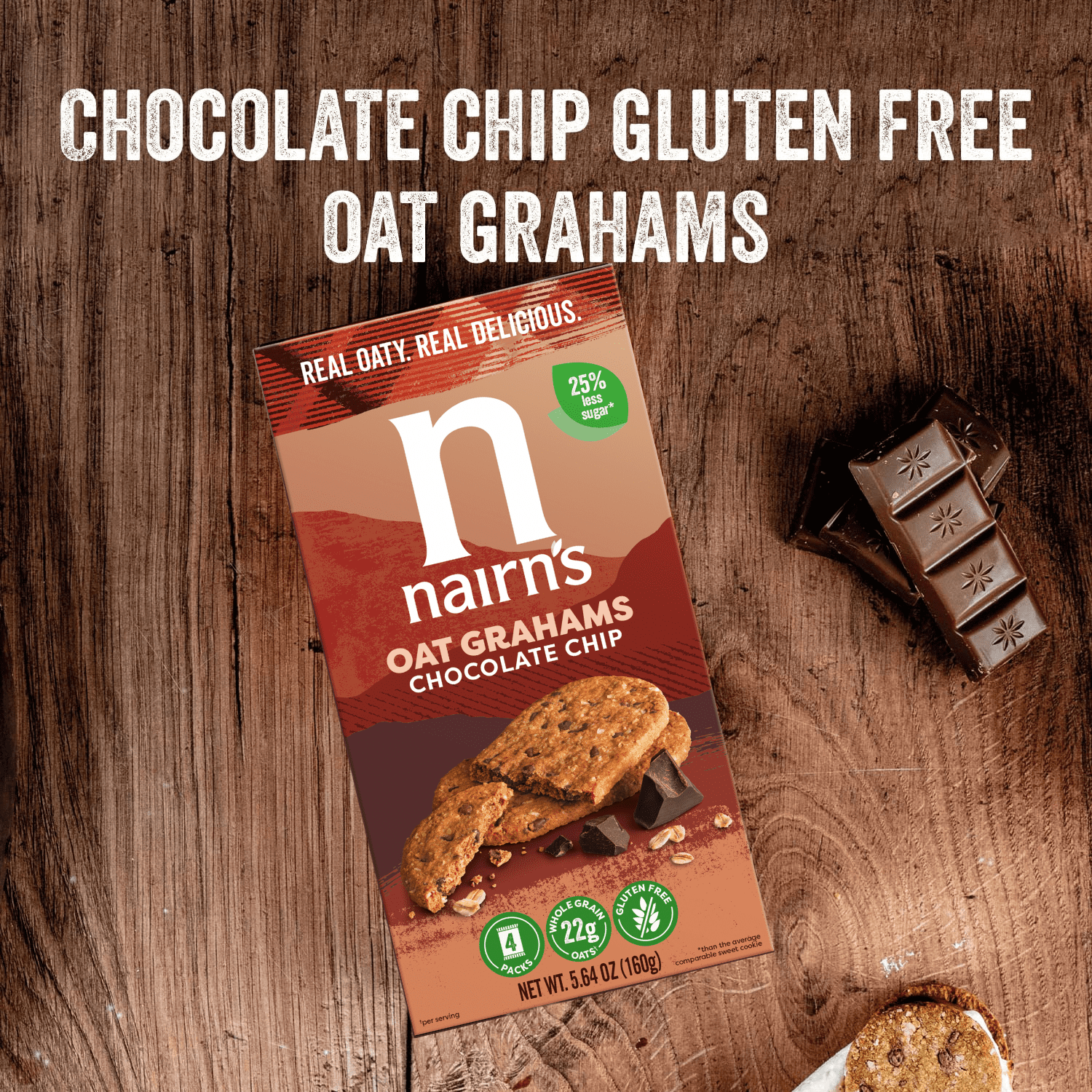 Nairn's Gluten-Free Chocolate Chip Oat Grahams - Healthy, Tasty and Safe for Celiacs. Perfect On-the Go Snack. High Fiber, No Artificial Colors, Flavors, or Preservatives, 5.64oz, Pack of 6