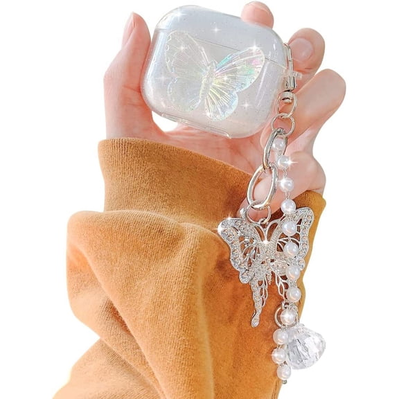 Compatible with AirPods 3 (2021) Case [Not fit AirPods Pro] with Girls Cute Clear Glitter Butterfly Design Smooth Soft TPU Cover Case for Airpods 3-Butterfly
