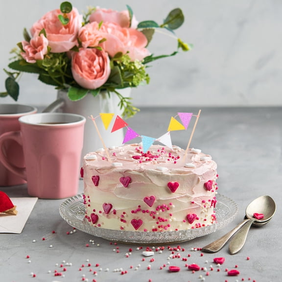 BESTOYARD Assorted Color Cake Topper Mini Triangle Flag Banner for Decoration 5pcs Paper Picks