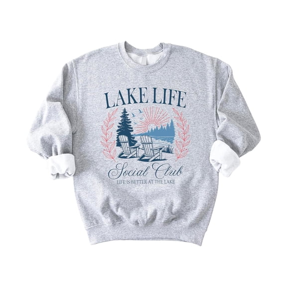 Lake Life Social Club Sweatshirt for Women & Kids Cozy Lake House Crewneck Pullover Gray Sweatshirt Adult Large