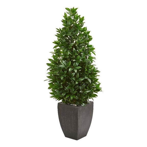 Nearly Natural 56" Bay Leaf Cone Topiary Tree UV Resistant in Black Planter