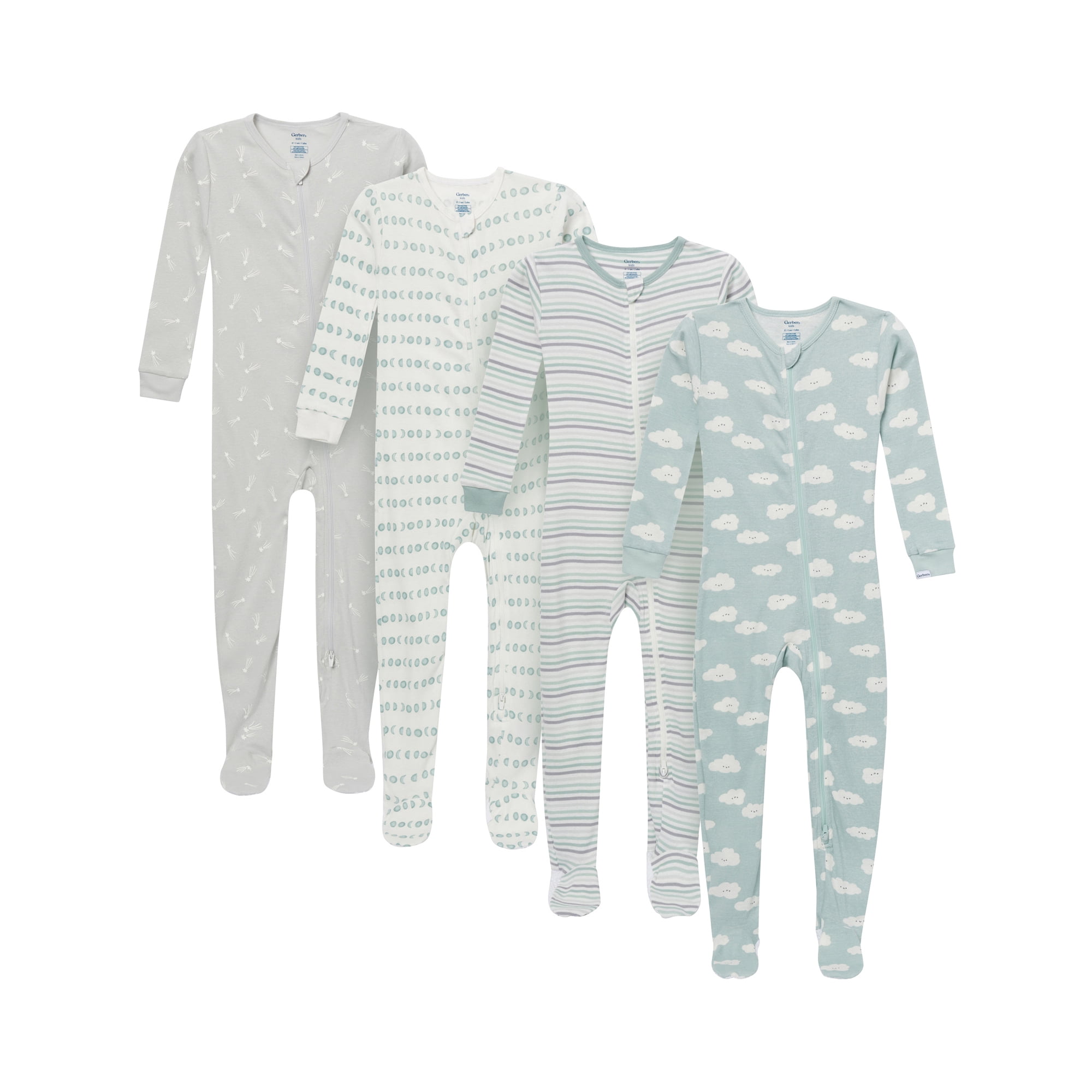 Gerber Baby and Toddler Neutral 2-Way Zipper Footed Unionsuits, 4-Pack, 0/3 Months - 5T