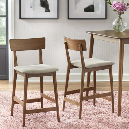 Set of 2 24" Newington Counter Height Barstools Walnut - Lifestorey: Mocha Linen, Rubberwood Legs