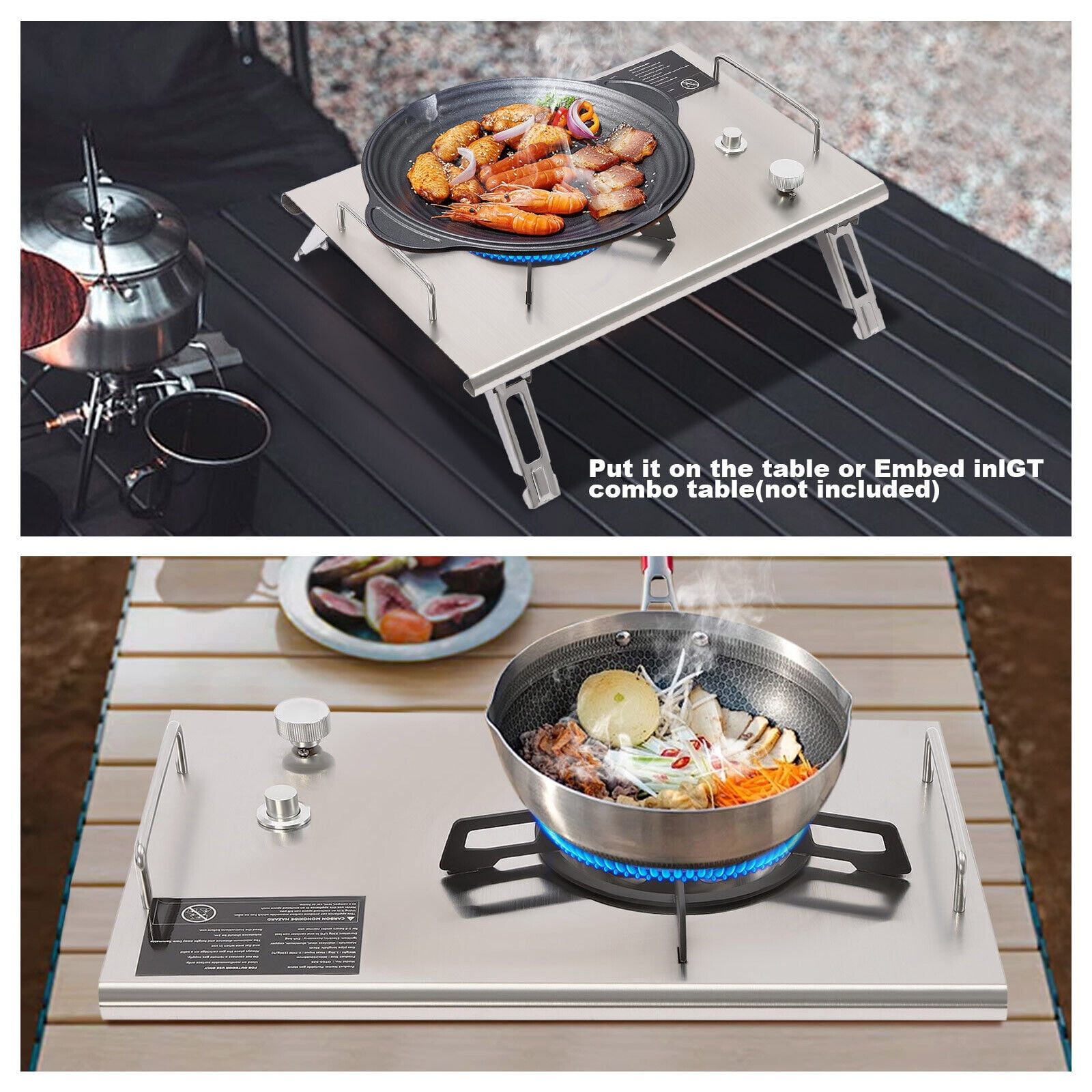 Modern Rectangular Portable 13,648 BTU Gas Stove Stainless Steel Single-Burner Camping Stove for Camping