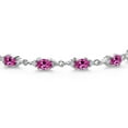 thumbnail image 2 of Gem Stone King 925 Sterling Silver Pink Created Sapphire and White Moissanite Tennis Bracelet for Women (6.91 Cttw, Gemstone Birthstone, Oval 6X4MM, 6.5 inch), 2 of 5