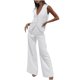 thumbnail image 2 of ICHUANYI Clearance Women's Two Piece Solid Cotton Linen Short Sleeve V Neck Open Back Tops And Pants Set(White, XL) ICHUANYI WER2023080806025, 2 of 8