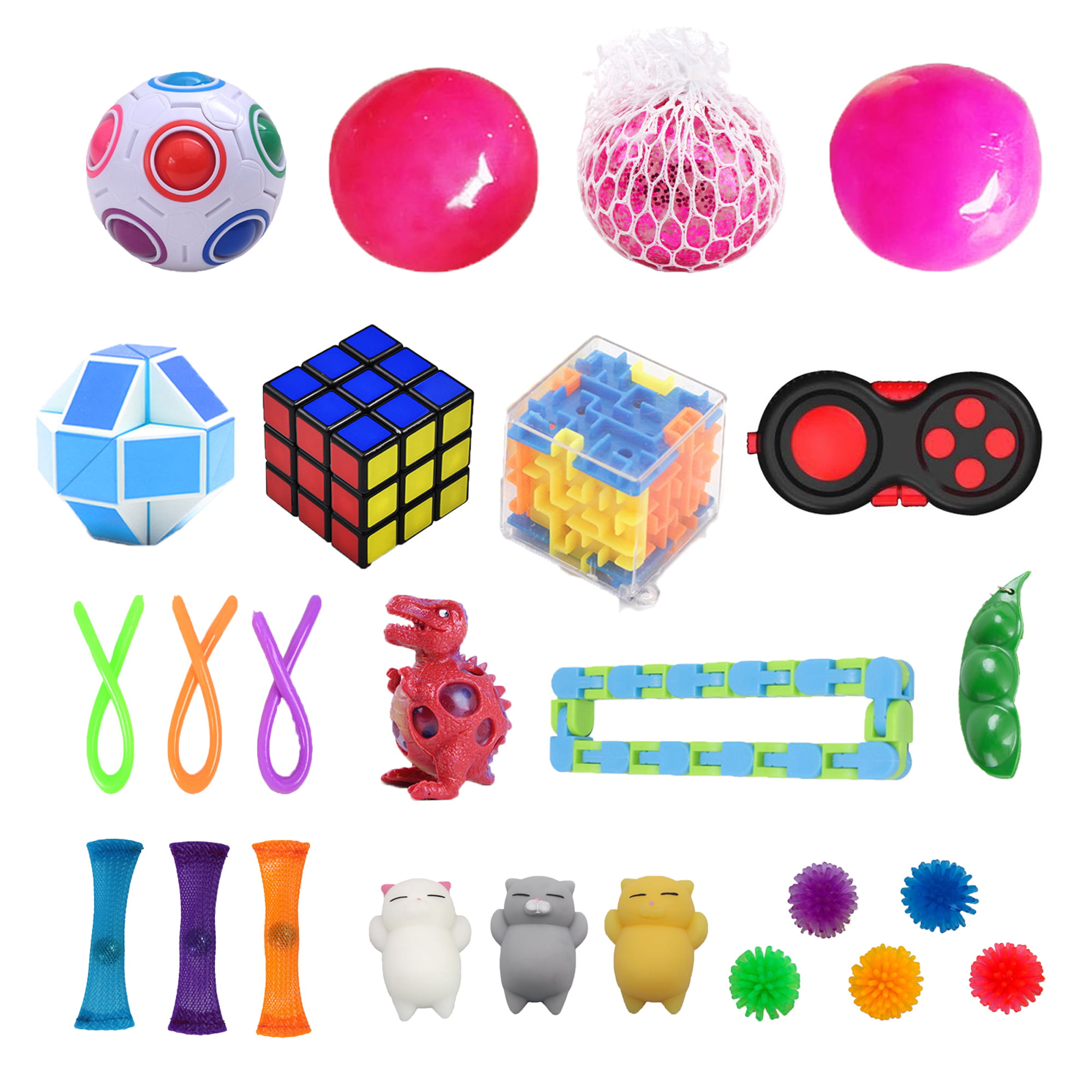 12 Pieces Sensory Fidget Toy Relieves Stress and Anxiety Fidget Pad Flippy Chain Fidget Mesh Fidget Keychain Fidget Dice Wacky Track Magic Cube Ball Bean Toys Assortment for Teens and Adults 