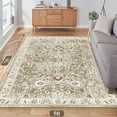 thumbnail image 3 of MJIAexp 5'x7' Moroccan Area Rug Washable Bedroom Rug Vintage Boho Area Rug Non-Slip Accent Throw Rug Stain Resistant Floor Carpet for Kitchen Entryway Living Room Office Floral Beige, 3 of 10