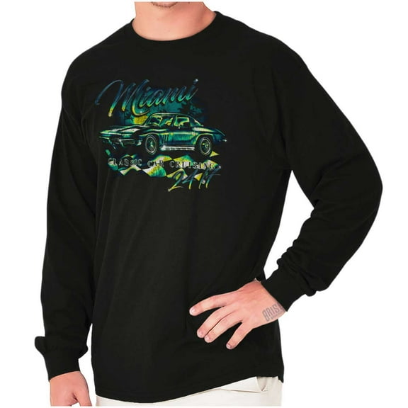 Miami Vintage Muscle Car Cruising Men's Long Sleeve Tee T Shirt Brisco Brands S