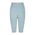 thumbnail image 6 of Yoga Leggings for Women Knee Length Ribbed Compression Trackshorts Workout Joggers Bikers Shorts High Waisted (Medium, Light Blue), 6 of 7