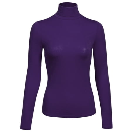 Kogmo Women's Turtleneck Long Sleeve Basic Solid Fitted Shirt with Stretch