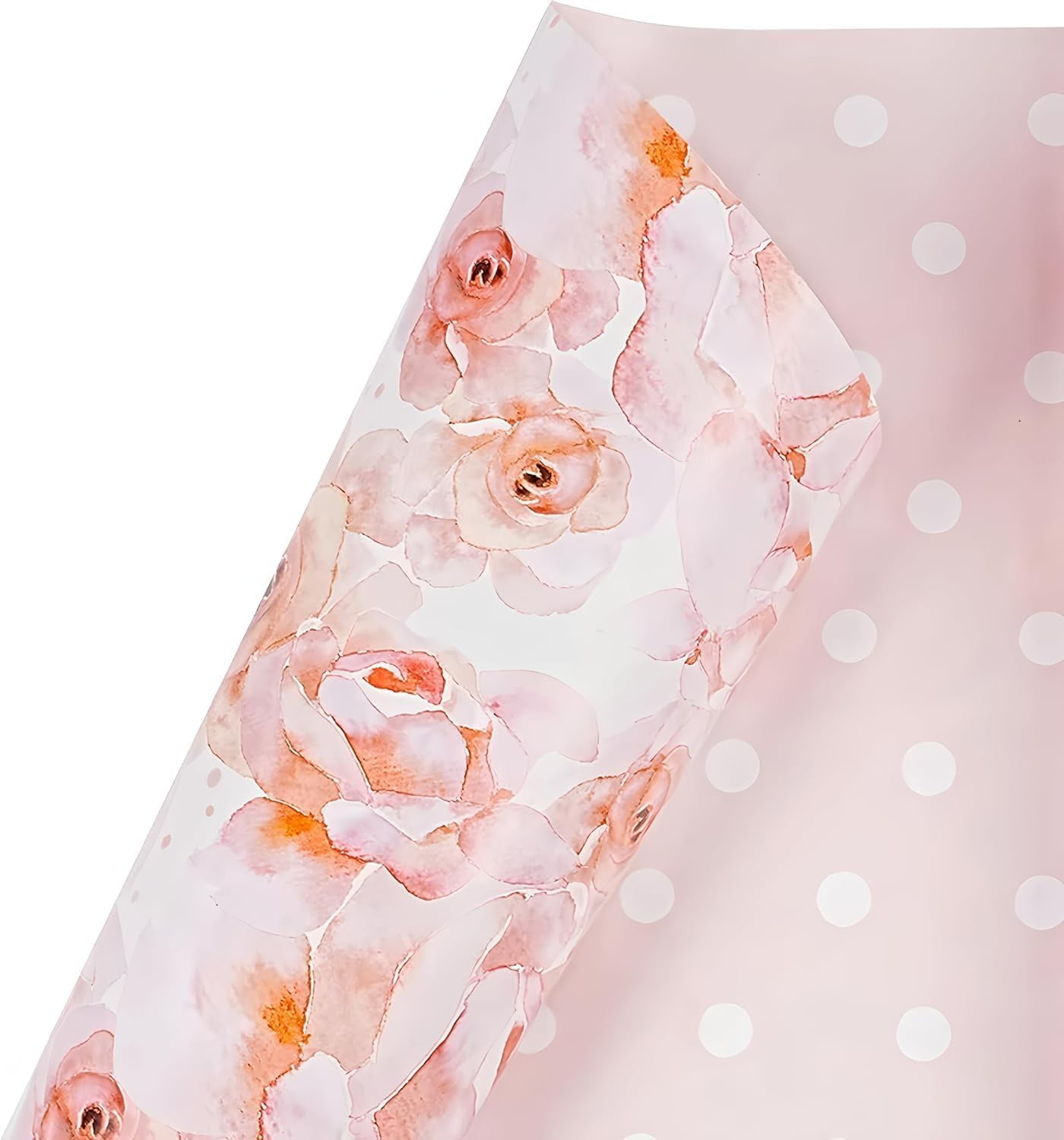 Floral Reversible Wrapping Paper Roll - 1 Roll 17’’ x 33 ft Happy Birthday Wrapping Paper Roll Kids Pink Floral Birthday Gift Wrap Roll Girls Wrapping Paper Polka Dot Design Weddings Bday Party Favor