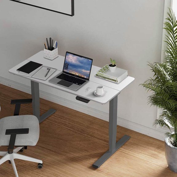 Kadyn Computer Home Office Desk, Standing Desk, Electric Adjustable Height Desk, Home Office Computer Workstation Sit Stand up Desk, 55 x 28 inches (White)
