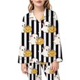 thumbnail image 5 of CAIVO Kids Girls Halloween Print Pajama Sets Lapel Long Sleeve Button Down Shirt With Pants 2 Piece Casual Home Nightwear, 5 of 5
