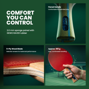 GEWO Rave Speed Pre-Assembled Table Tennis Racket, ITTF Approved Ping Pong Paddle, 5-Ply Wood Blade, 2.0 mm Sponge, Flared Handle