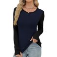 thumbnail image 5 of hotojiny Workout Shirts for Women Color Block Ribbed Knit Long Sleeve Work Tops Breathable Slim Fit Crewneck Basic Tee with Thumb Hole, 5 of 7
