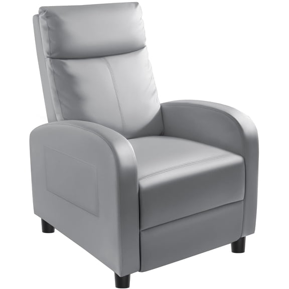 Grey PU Leather Recliner Chair With Lumbar Support For Living Room Home Theater Seating