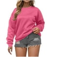 thumbnail image 2 of FRSASU Womens Solid Color Casual Crewneck Sweatshirts Long Sleeve Tunic Tops Loose Fitting Pullovers Hot Pink, 2 of 6
