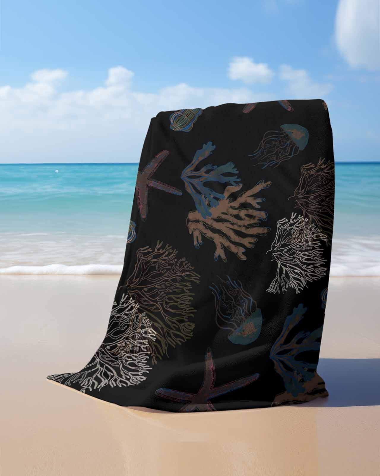 Black Coral Coastal Beach Towels Oversized Super Absorbent, Nautical Starfish Summer Beach Lightweight Bath Towel Quick Dry Sets For Bathroom/Pool/Rv Camping/Beach Play/Gym Room/Picnic 31"x62"