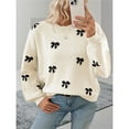 thumbnail image 6 of Women's Y2K Sweater Cozy Fall Sweaters Knit Crewneck Long Sleeve Drop Shoulder Pullovers Milky White M, 6 of 10