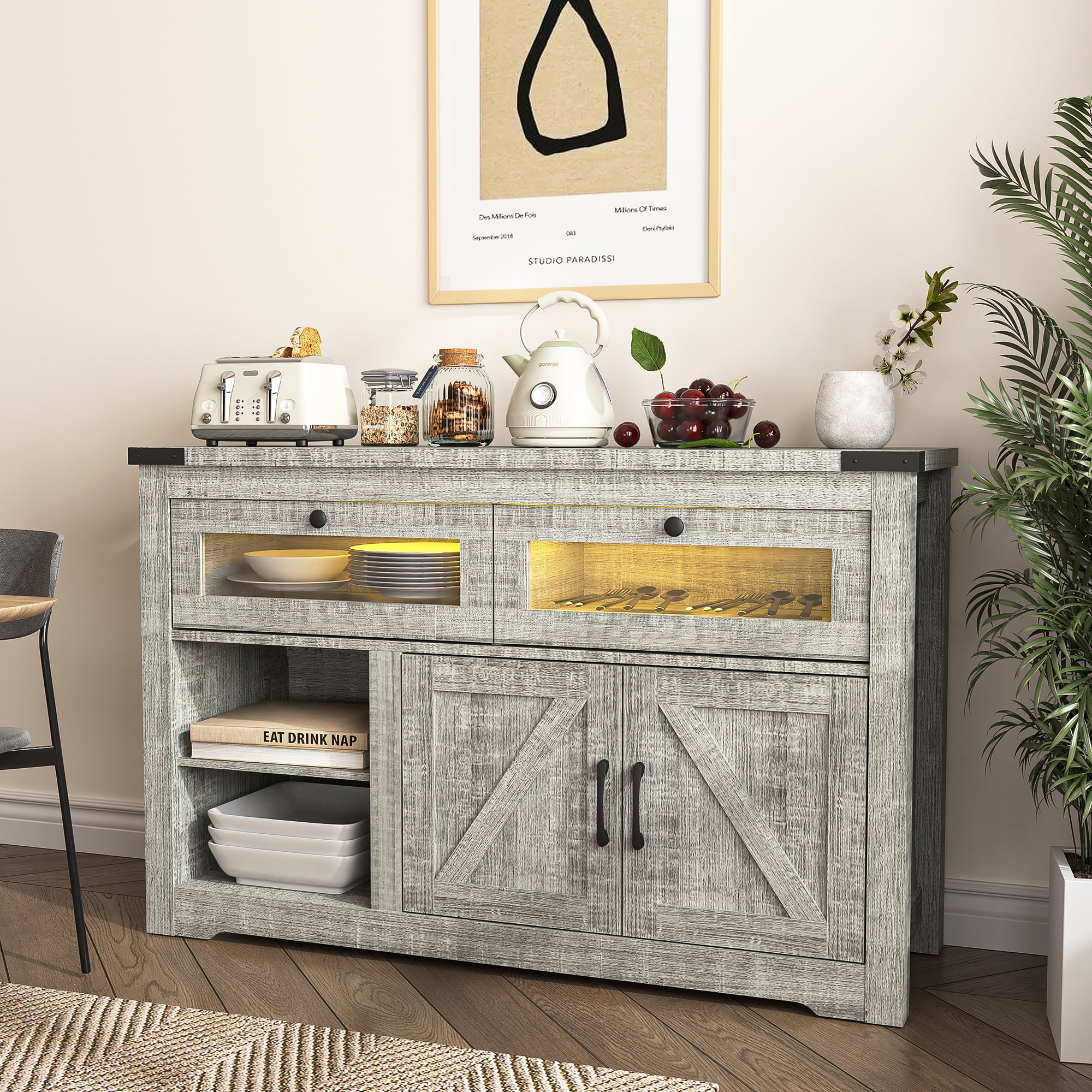 YYAo Rustic Wooden Chest of Drawers, 55" TV Stand Dresser with LED Light and USB Outlets, Organizer Storage Cabinet for Bedroom, Hallway, Entryway, Gray YYAo Rustic Wooden Chest of Drawers, 55" TV Stand Dresser with LED Light and USB Outlets, Organizer Storage Cabinet for Bedroom, Hallway, Entryway, Gray