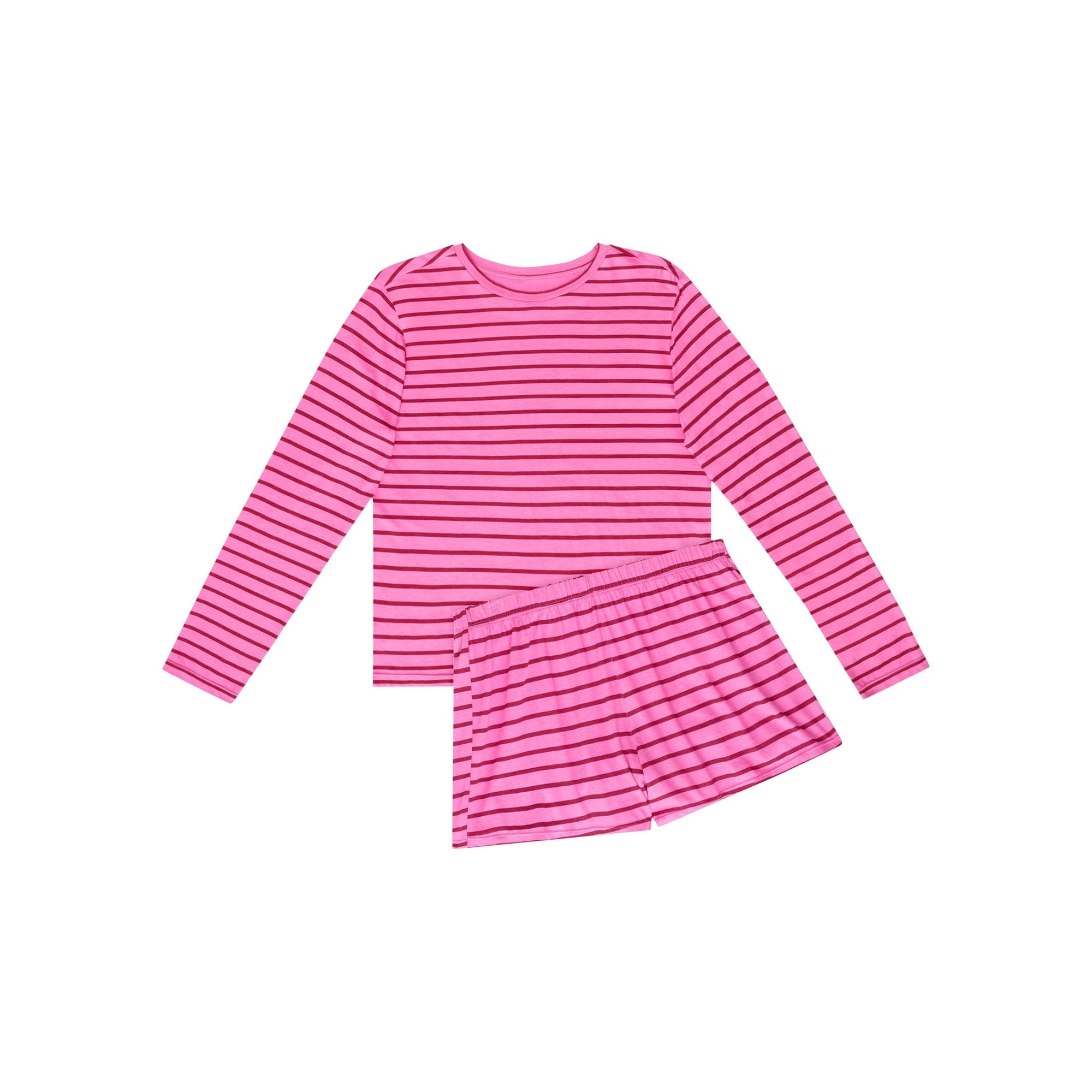 Hanes Women's SuperSoft Pajama Set, Loungewear Pink Oleander/Rosy Red Stripe XS