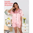 thumbnail image 3 of Womens Satin Pajama Sets Short Sleeve Silk Pajamas Sets for Women Button Down Sleepwear Set 2 Pieces Womens Loungewear Short Sets, S-XXL, 3 of 12