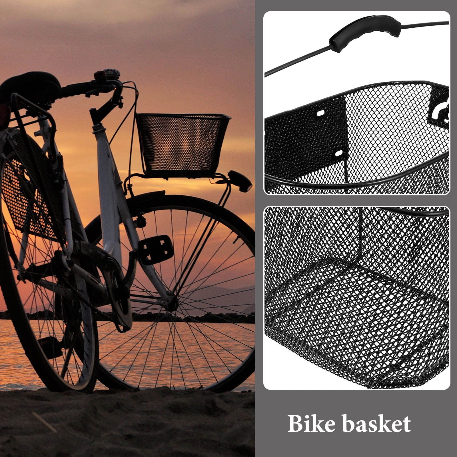 TABLZONE Metal Front Bike Basket with Handlebar Storage, Black - Cycling Accessory for Secure Carrying