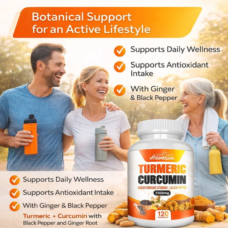 Vitamisan Turmeric Curcumin with Ginger & Black Pepper, 2100mg, 240 Capsules (2 Pack), Dietary Supplement