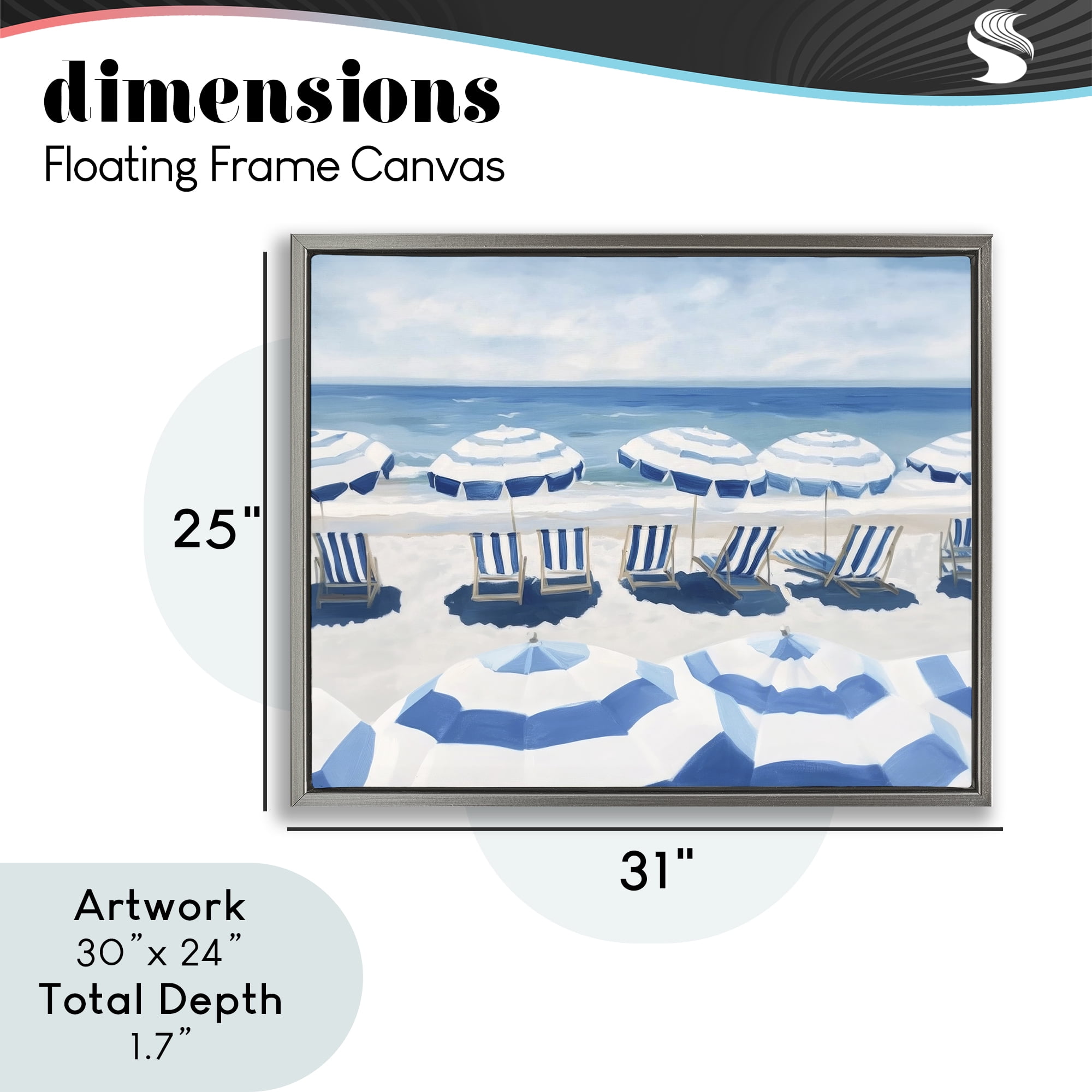 Stupell Industries Beach Nice Blue Striped Umbrellas Gray Framed Floater Canvas Wall Art, design by Sisi and Seb