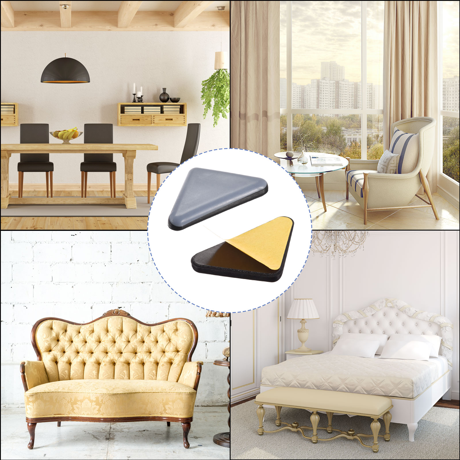 Unique Bargains Durable Triangle Furniture Sliders Adhesive Self Stickers 4 Pcs