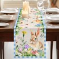 thumbnail image 3 of Table Runners 72 Inches Long Dress Scarves, Happy Easter Bunny Farmhouse Kitchen Table Runner, Coffee Tablerunners, Spring Floral Burlap Blue Plaid 18x72 Inch, 3 of 9