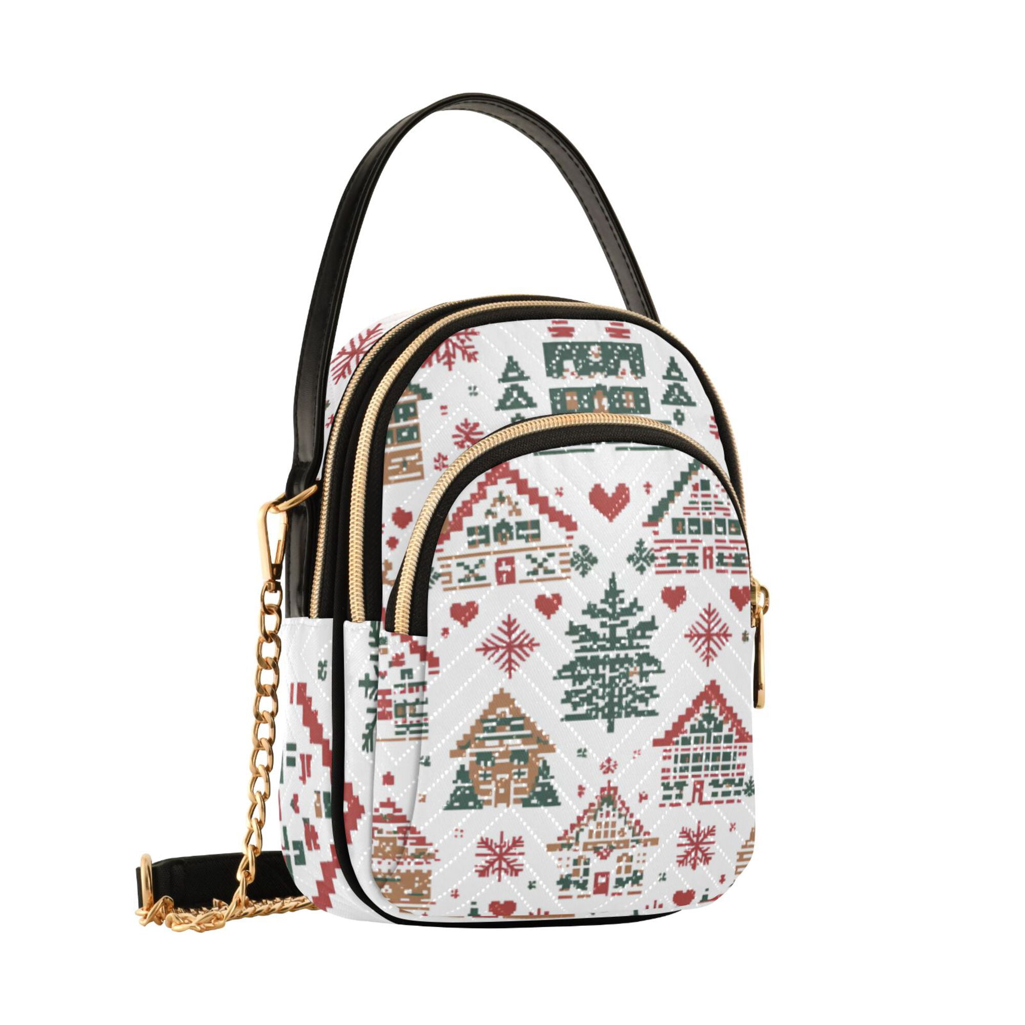 FORMRS Crossbody Bag for Women Quilted Travel Shoulder Cell Phone Purse with Chain Strap Handbag, Beige Nordic Christmas House