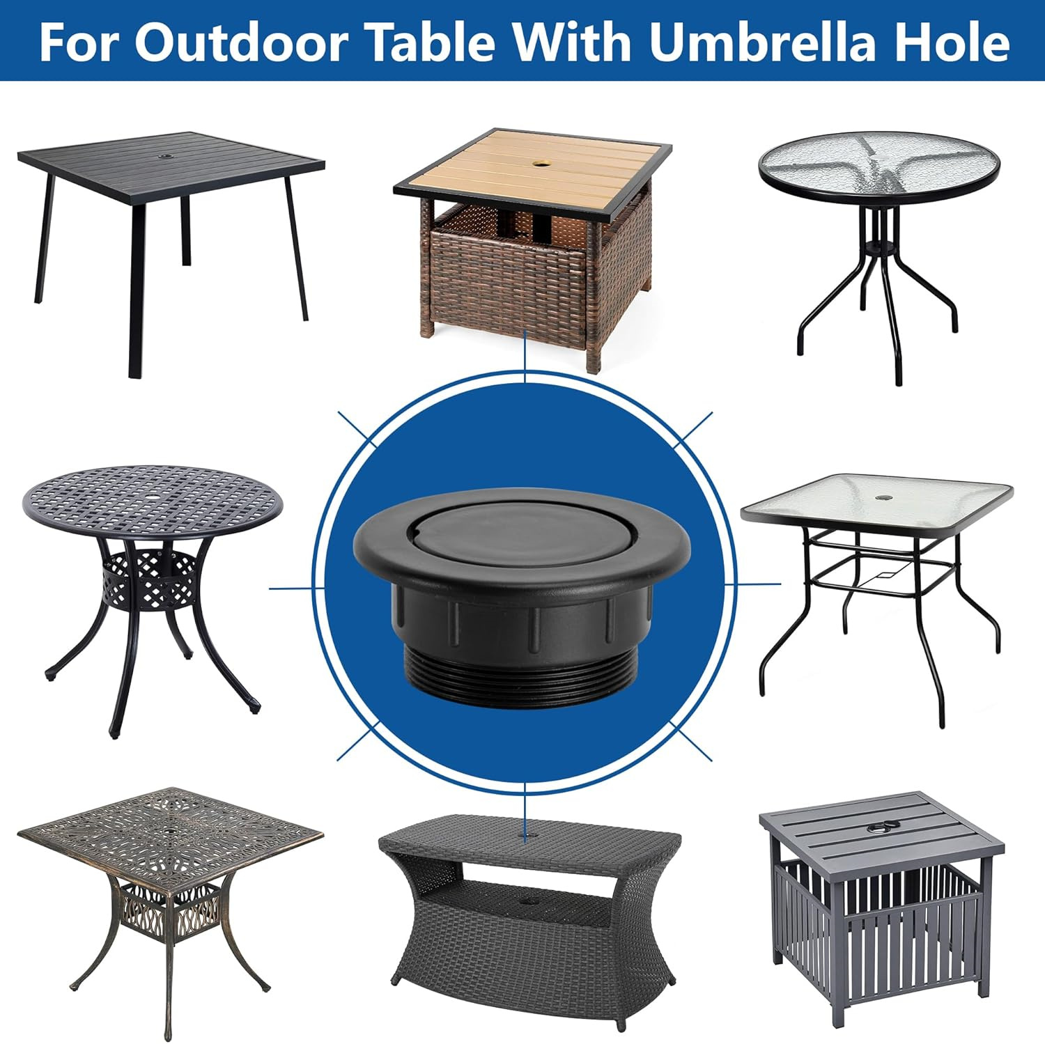 Umbrella Hole Ring Plug Set,Bexikou 2 Sets Patio Table Umbrella Silicone Ring Cap Cover,Outdoors Deck Table Hole Cover,Insert Thicker Umbrella Plug for Patio Table Yard, Black