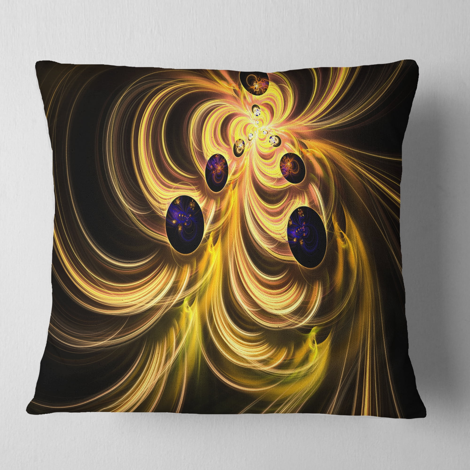 Designart Yellow Fractal Flames - Contemporary Throw Pillow - 18x18