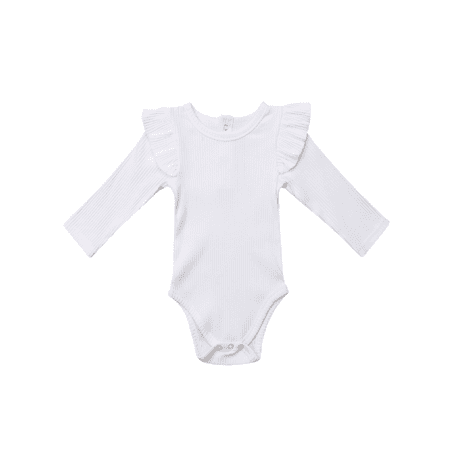 

Inevnen Baby Boy Girl Long Sleeve Shrug Romper Cotton Ruffled Solid Color Bodysuit Spring Fall Set