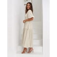 thumbnail image 6 of Women's Tiered Surplice Half Sleeve Midi Dress in Beige with Flowy Skirt and Smocked Waist 100% Polyester for Spring, 6 of 16
