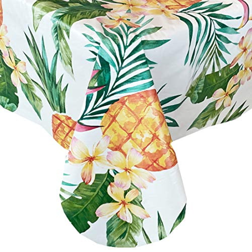 Newbridge Hawaii Tropical Pineapple Print Vinyl Flannel Backed Tablecloth Shabby Chic Palm And Pineapple Motif Waterproof Patio Indoor Outdoor Tablecloth 60 Inch X 84 Inch Oblong Rec Walmart Com Walmart Com