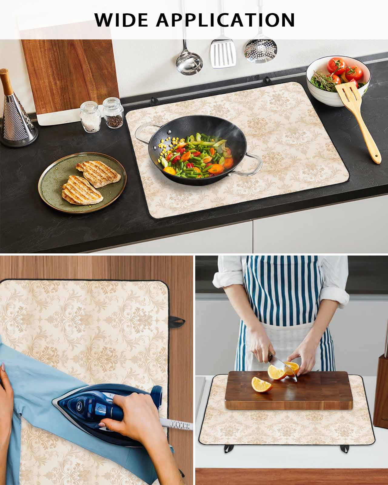 nqOlkjepod Large Induction Cooktop Protector Mat 24"x21", Beige Boho Floral Stove Top Covers for Electric Stove, Vintage Ethnic Tribe Abstract Art Stove Burner Cover Mats, Glass Top Stove Cover