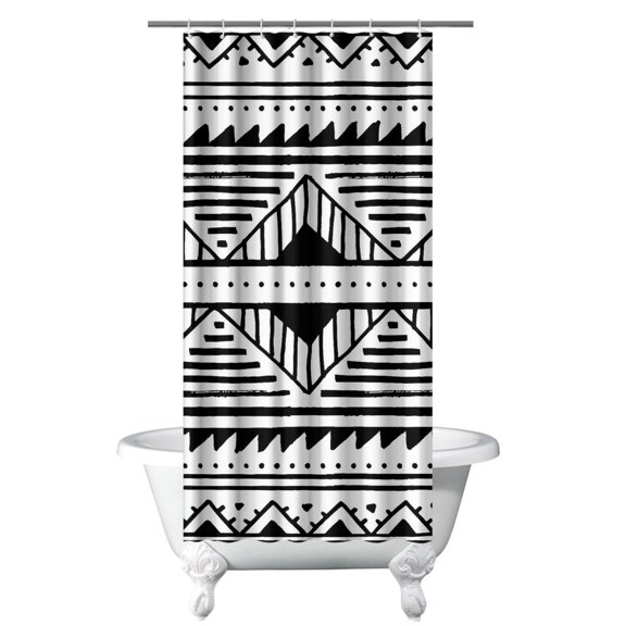 Small Stall Narrow Shower Curtain 36"W x 72"L – Tropical Bohemian Leaves, Mid-Century Abstract Boho Botanical Bathroom Decor, Vintage Floral Palm Leaf Pattern, Rustic Tribal Folk Style