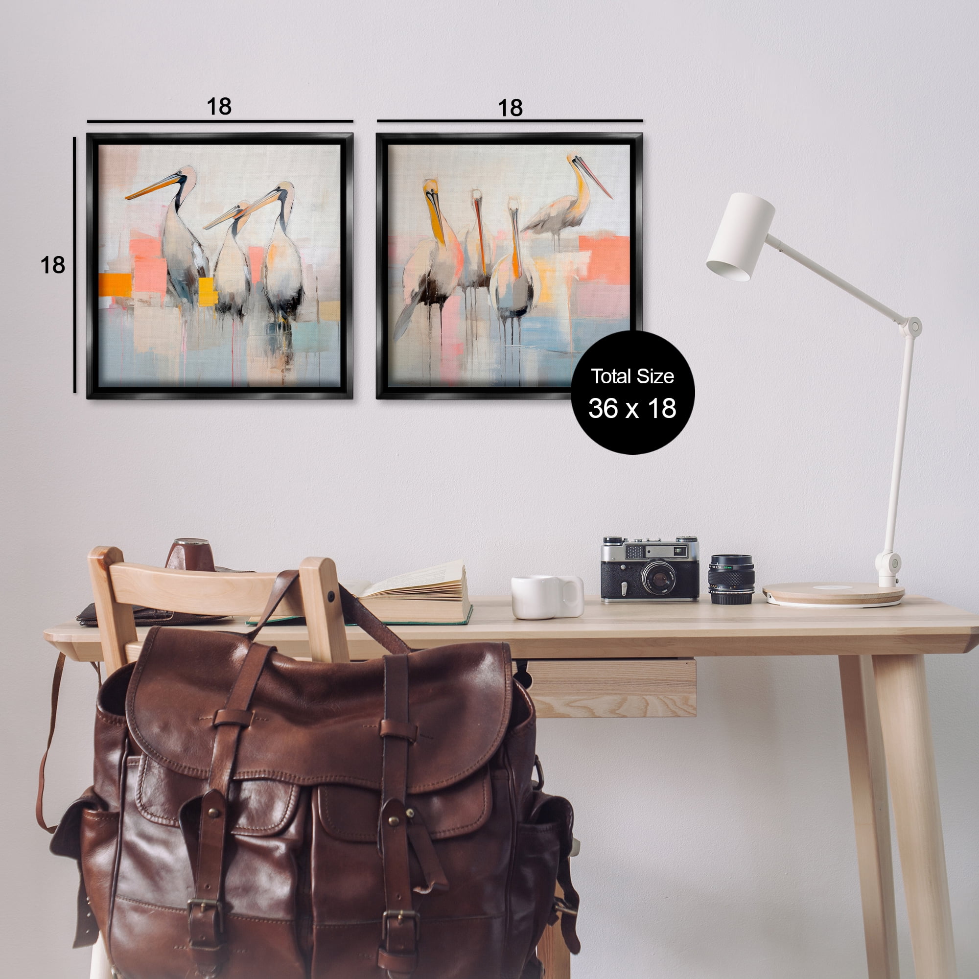 Stupell Industries Abstract Pelican Bird Animals Painting Black Floater Framed Canvas Art Print Wall Art, 18 x 18, Set of 2