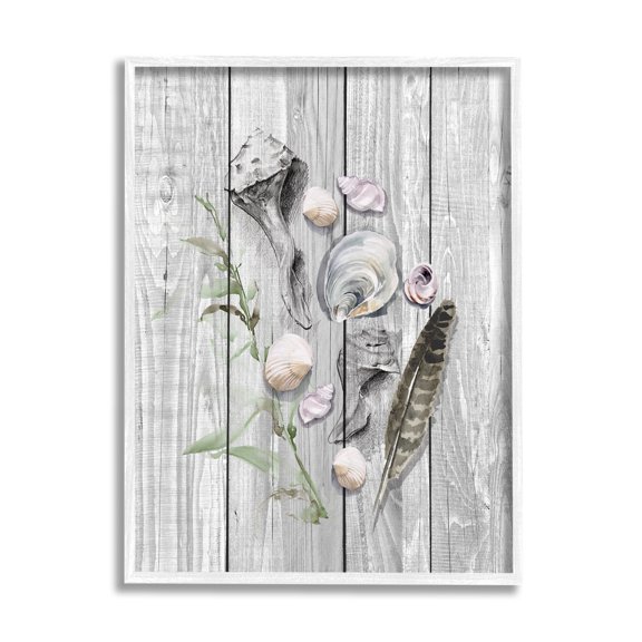Stupell Various Sea Life Coastal Shells Landscape Painting White Framed Art Print Wall Art