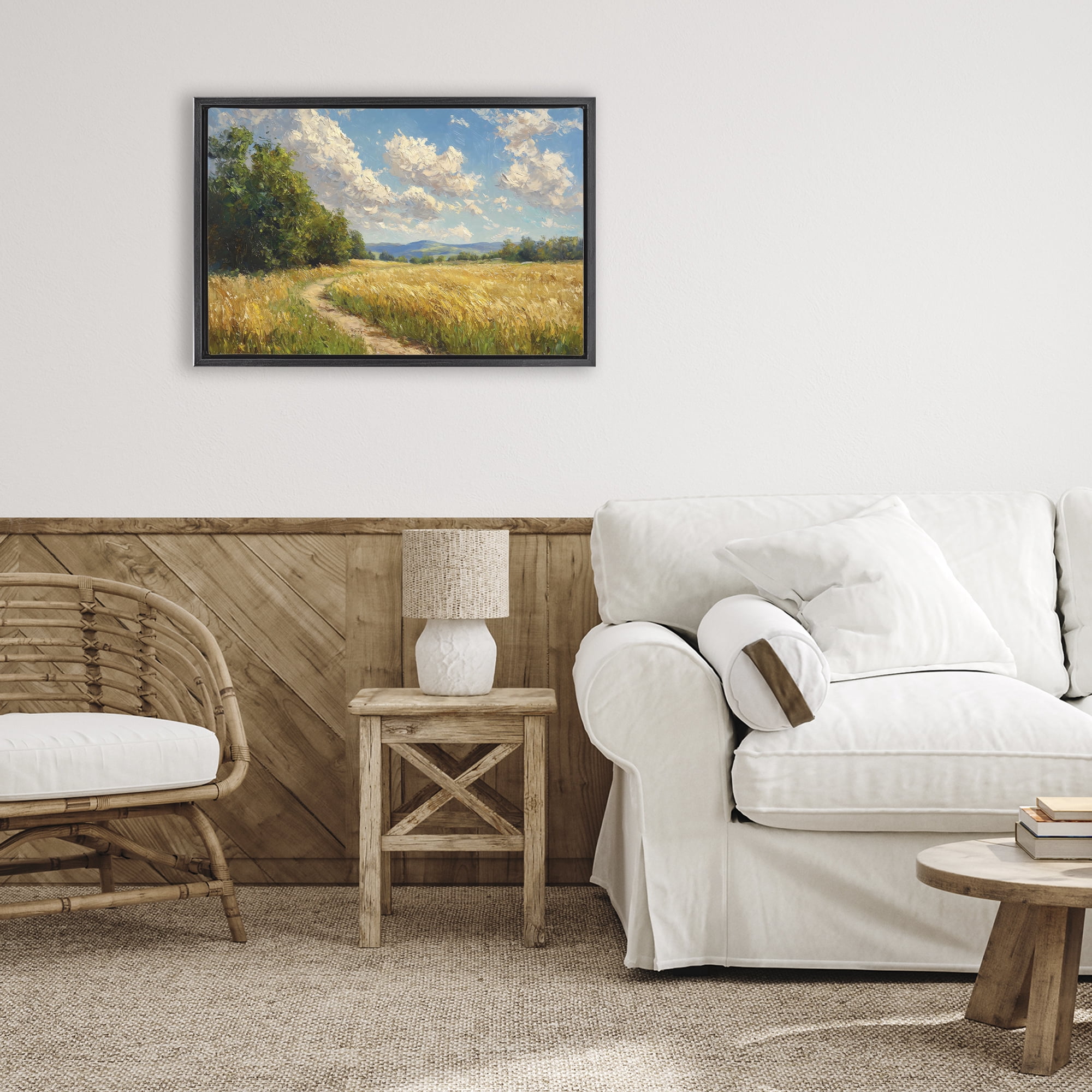 Stupell Industries Winding Path Through Wheat Field Black Framed Floater Canvas Wall Art, design by Creative Studio
